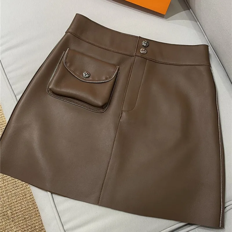 High waist Mini skirts women 2023 new fashion korean style A line real sheepskin genuine leather skirts ladies