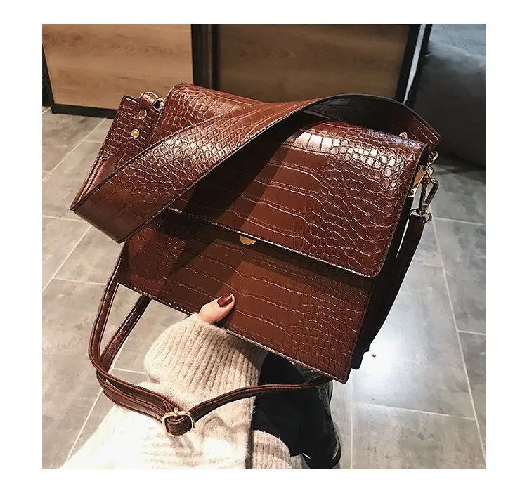 Brown crocodile Крокодиловая Мода, простая женская дизайнерская квадратная сумка, новинка, женская сумка-тоут из искусственной кожи, Аллигатор, сумки через плечо - Цвет: Brown crocodile