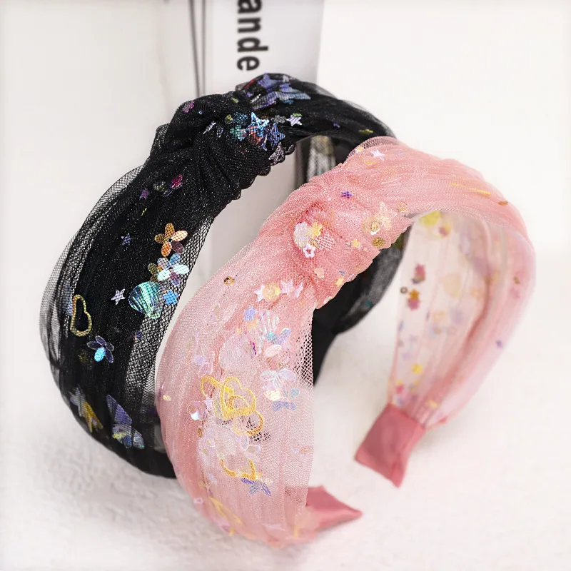 Новинка модная женская повязка на голову с блестками и сердечками Корейский