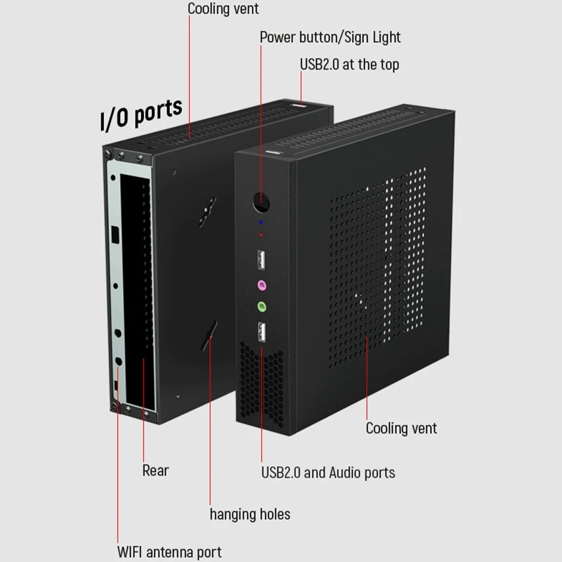 Мини T5 тонкий мини ITX чехол для компьютера черный USB2.0 HTPC WIFI антенна порты без