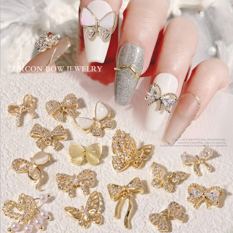 

1Pieces Pendant Chain 3D Alloy Butterfly Nail Art Zircon Crystal Pearl Metal Manicure Nails DIY Accessories Decoration Newest