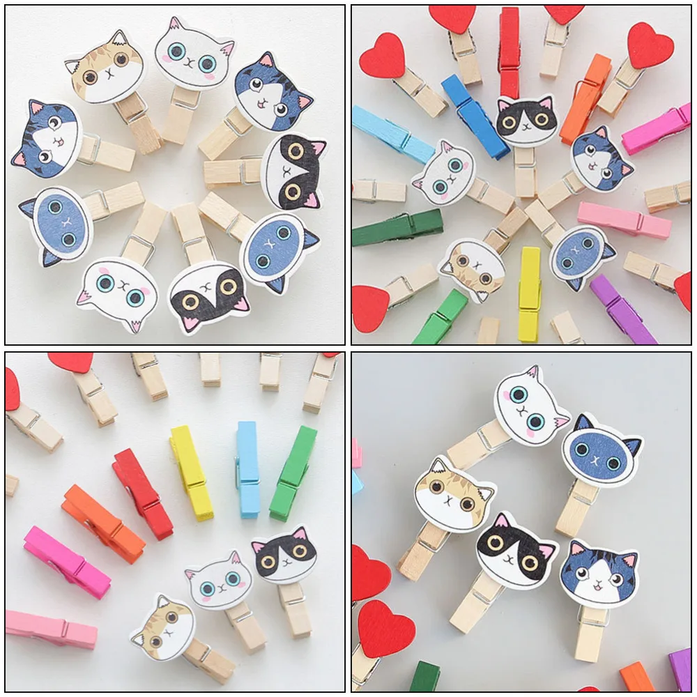 

30pcs Cat DIY Picture Clips Photo Clamp Wooden Clip Decorative Photo Clip