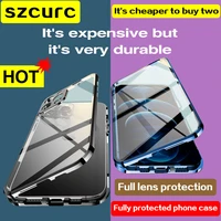 For iPhone Pro MAX Case  New 360   Full Protection Magnetic Adsorption Metal Glass phone Cover iPhone 12Mini Phone sleeve