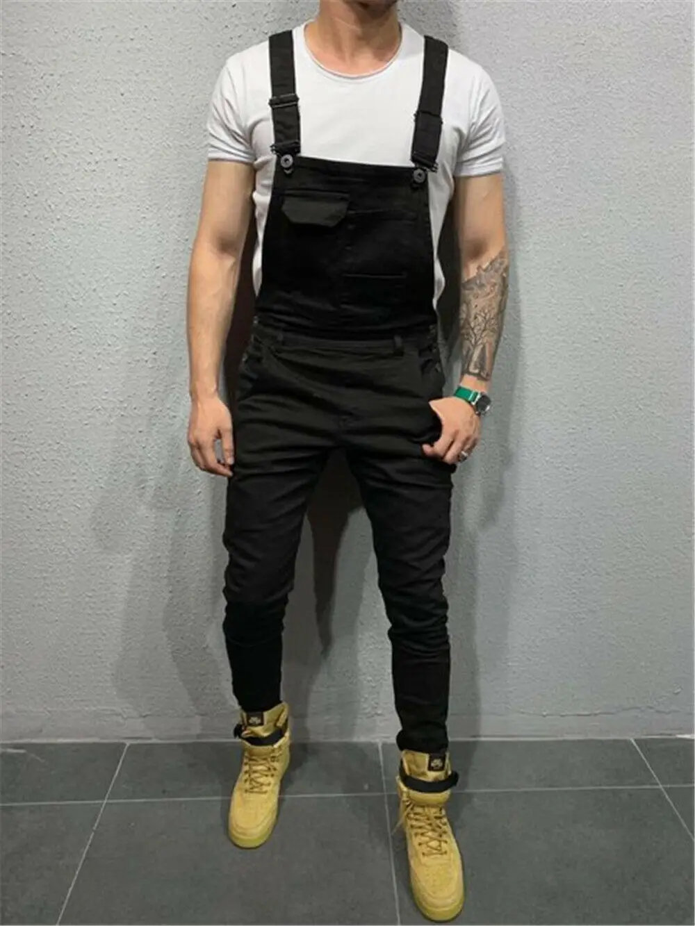 Men's Slim Fit Bib Pants Denim Overalls Suspender Trousers Skinny Jean Jumpsuits
