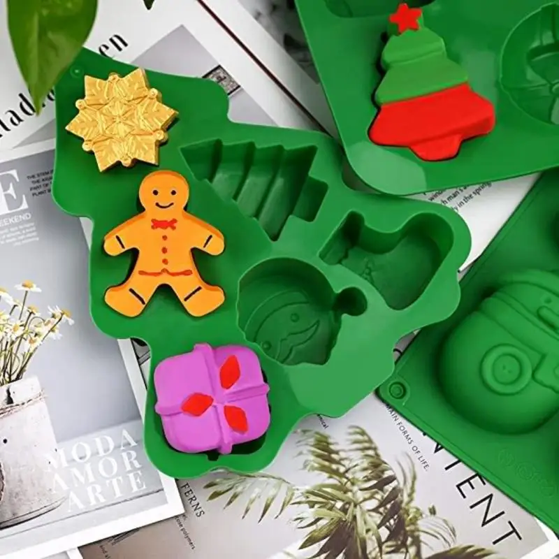

6 Holes Christmas Tree Silicone Cake Mold Snowflake Christmas Tree Santa Claus Christmas Gift DIY Mold Christmas Decoration