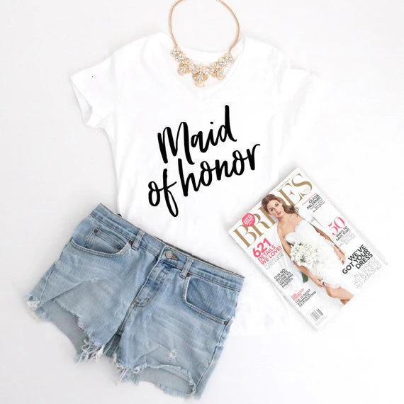 

Maid of Honor t shirt Maid of Honor Gift Bridal Party shirts Maid of Honor Casual Script crew neck t shirt Bridesmaid top- K193