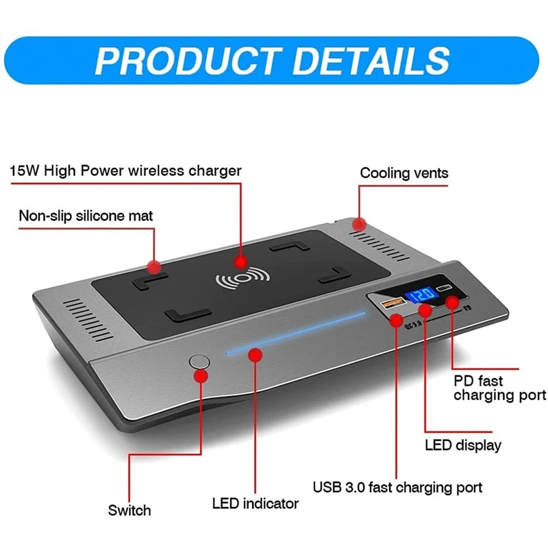 

15W Fast Wireless Car Charger Fasting Charging Wireless Qi Phone Charger Pad for Nissan Altima 2019-2022