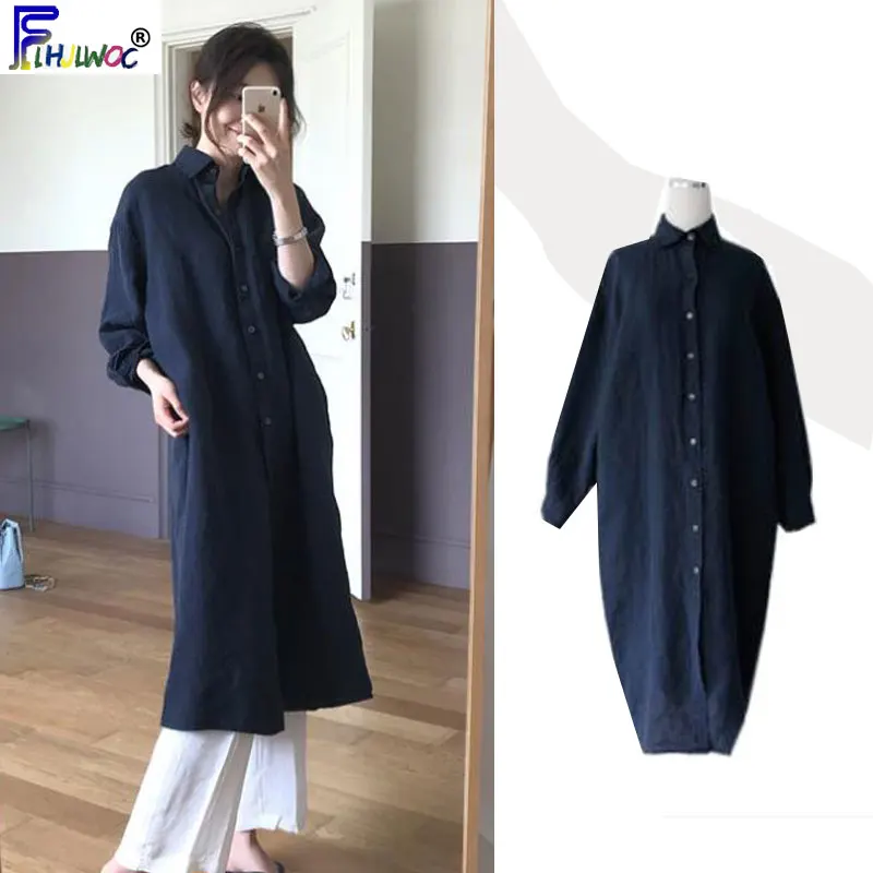 Женское Повседневное платье рубашка на пуговицах Осеннее свободное в корейском