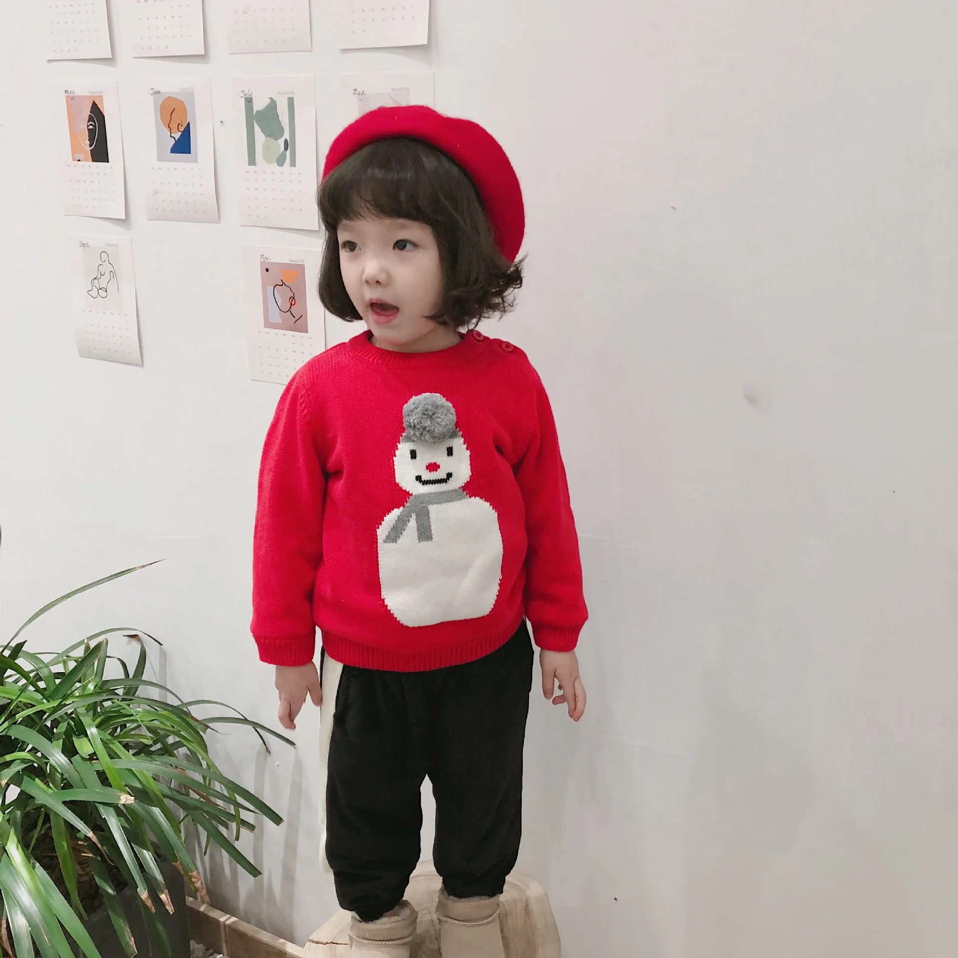 Tonytaobaby Новая коллекция зимней одежды для маленьких мальчиков Одежда для детей, Одежда для девочек красного цвета, Рождественская одежда со снеговиком, детский вязаный свитер для девочки детский свитер, пуловер, свитер