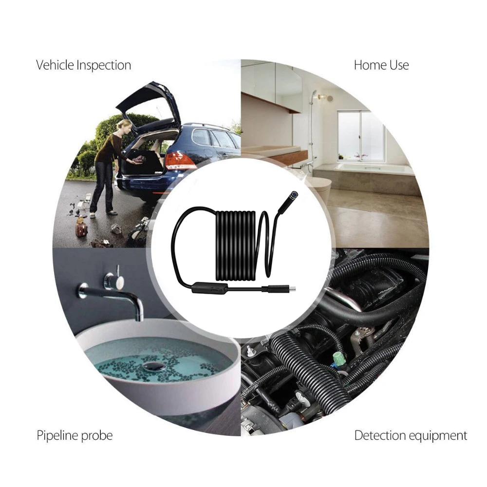 

720P Endoscope 8mm Lens USB Android Endoscope Camera 1M 2M 5M Wire Detection Camera Led Light Waterproof Phone PC Borescope