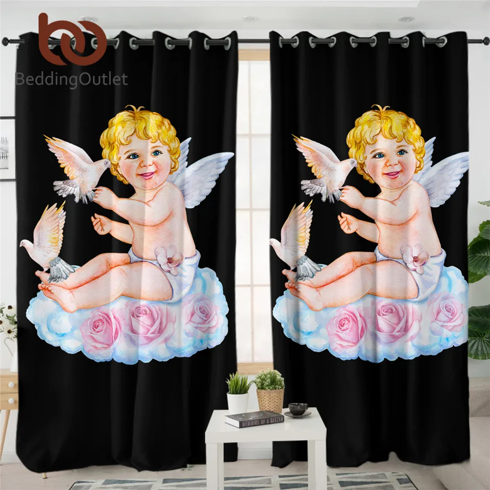 BeddingOutlet Симпатичные шторы для гостиной ангел Купидон голуб розы спальни 1 шт.