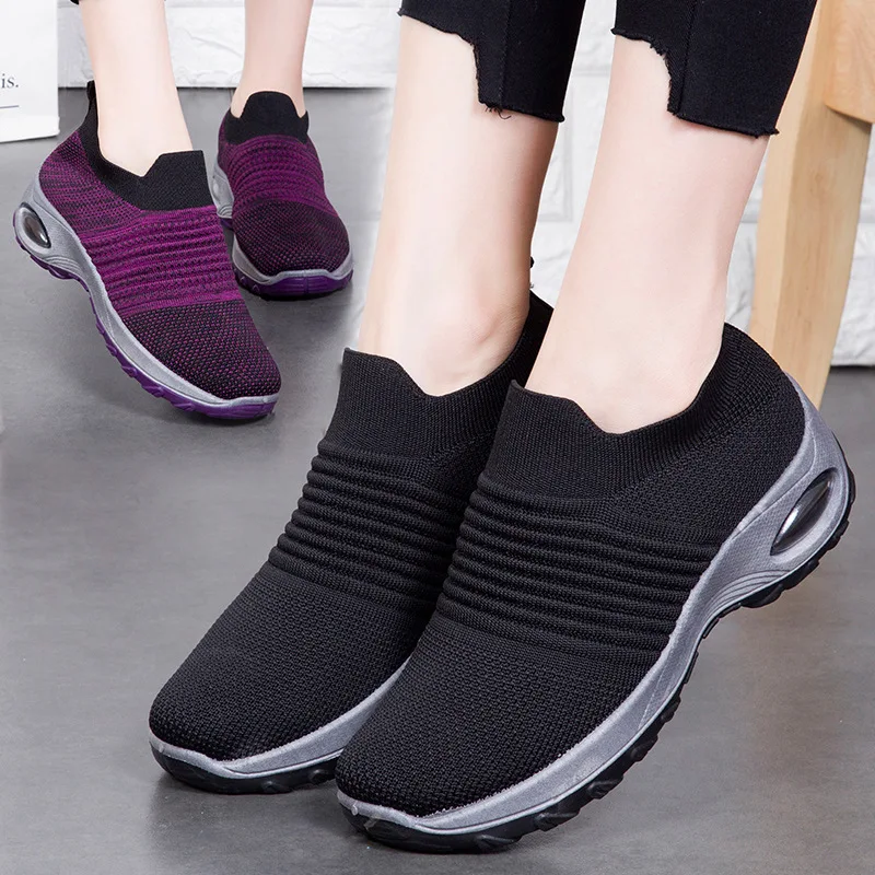 

Large Size Women's Shoes Air-cushioned Flying Woven Women Sneakers Pedal Dance Sets of Feet Casual Shoes Rocking Socks Shoes