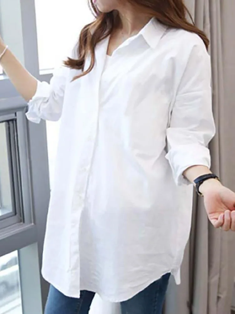 

Белая рубашка, женская блузка, рубашки из чистого хлопка с длинным рукавом, топы на пуговицах на весну и осень, корейские свободные блузки, п...