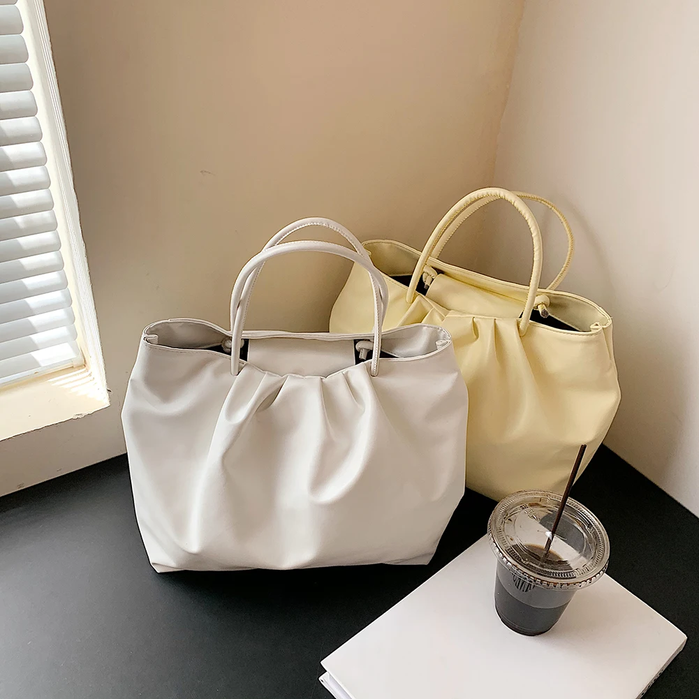 

Повседневные однотонные вместительные сумки для женщин, винтажная женская сумка-тоут из искусственной кожи, повседневная сумка через плеч...