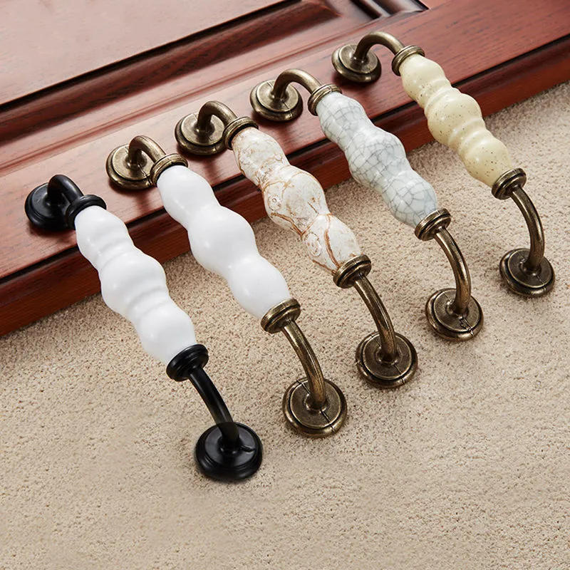 

128mm Gourd Crack Black Bronze Ceramic Cabinet Handles Zinc Alloy Drawer Knobs Wardrobe Door Handles Furniture Handle