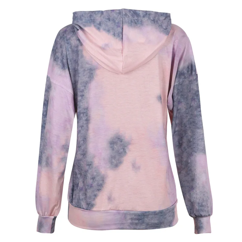 

Mandylandy Autumn Casual Tie-Dyed Printed Long Sleeve Loose Hooded Sweatshirts Women's Fashion Pocket Pullover Sweatshirts