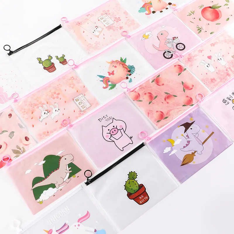 

Cute Cartoon Unicorn Zipper File Bag Student Waterproof Storage Japanese Office Stationery Information Korean Pencil Case Pouch