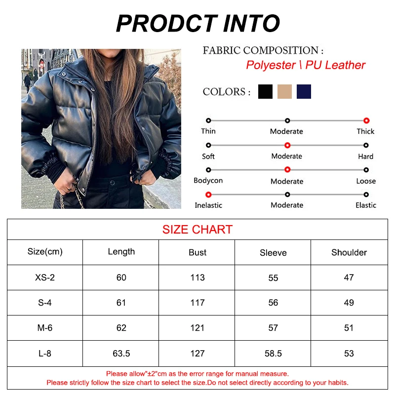 

Winter Parka Coat Women's Jacket Thick Warm Women Fashion Black PU Leather Coats Women Elegant Zipper Faux Leather Jackets Tops