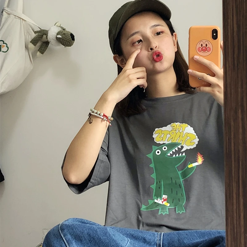 Женская футболка Shellsuning Ulzzang с графическим принтом летняя круглым вырезом и