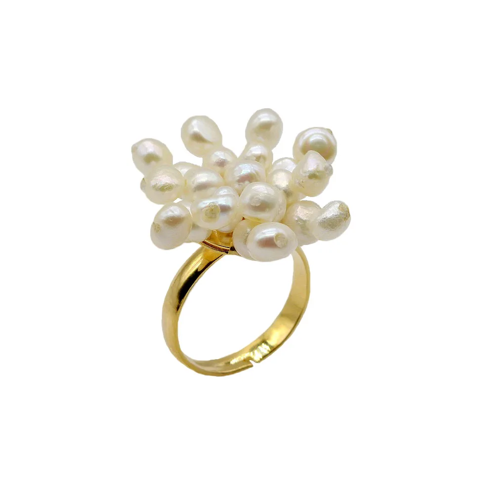 

Personality Flower Rings Natural Small Pearl Gold Rings Baroque Adjustable Rings Handmade Jewelry Women's Rings