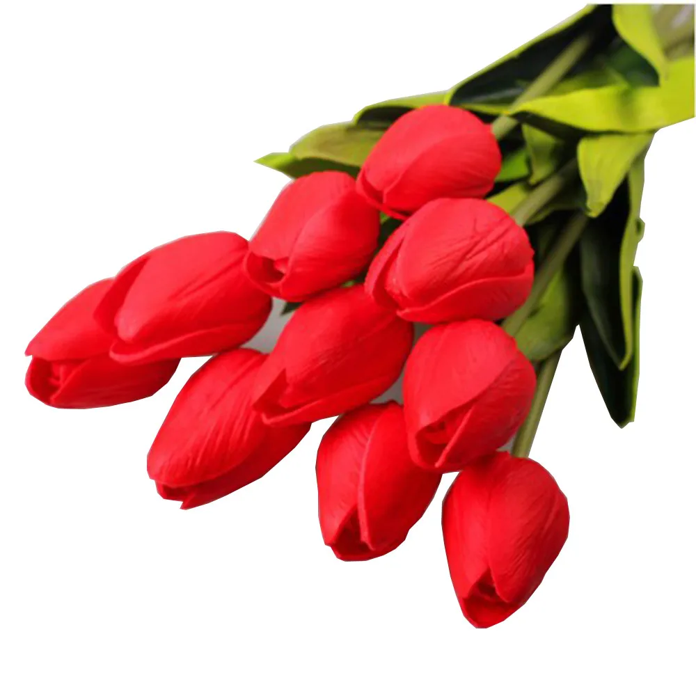 

10PCS Tulip Artificial Flower Real Touch Artificial Bouquet Fake Flower for Wedding Decoration Flowers Home Garen Decor 2021