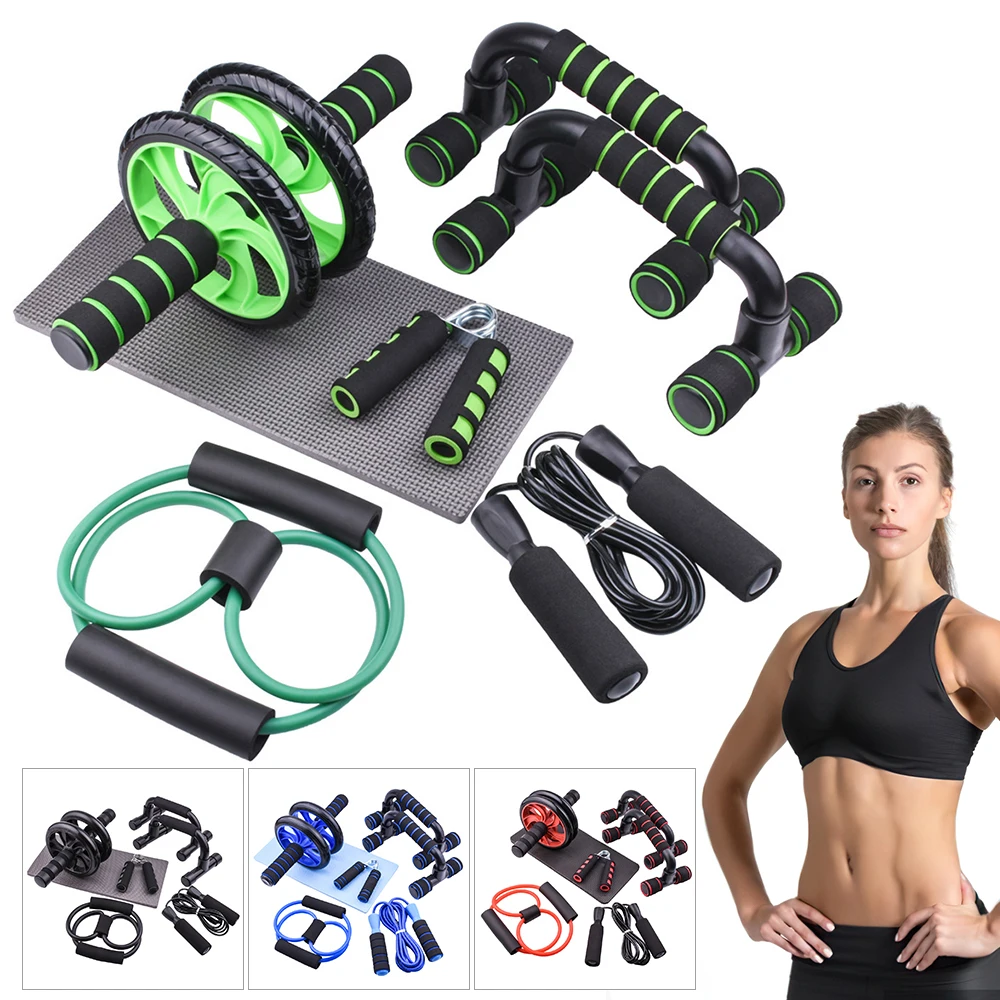 

Resistance Bands Abdominal Wheel Ab Roller Chest Muscle Trainer Kneeling Pad Skipping Rope Push-up Stand Set Fitness Equipment