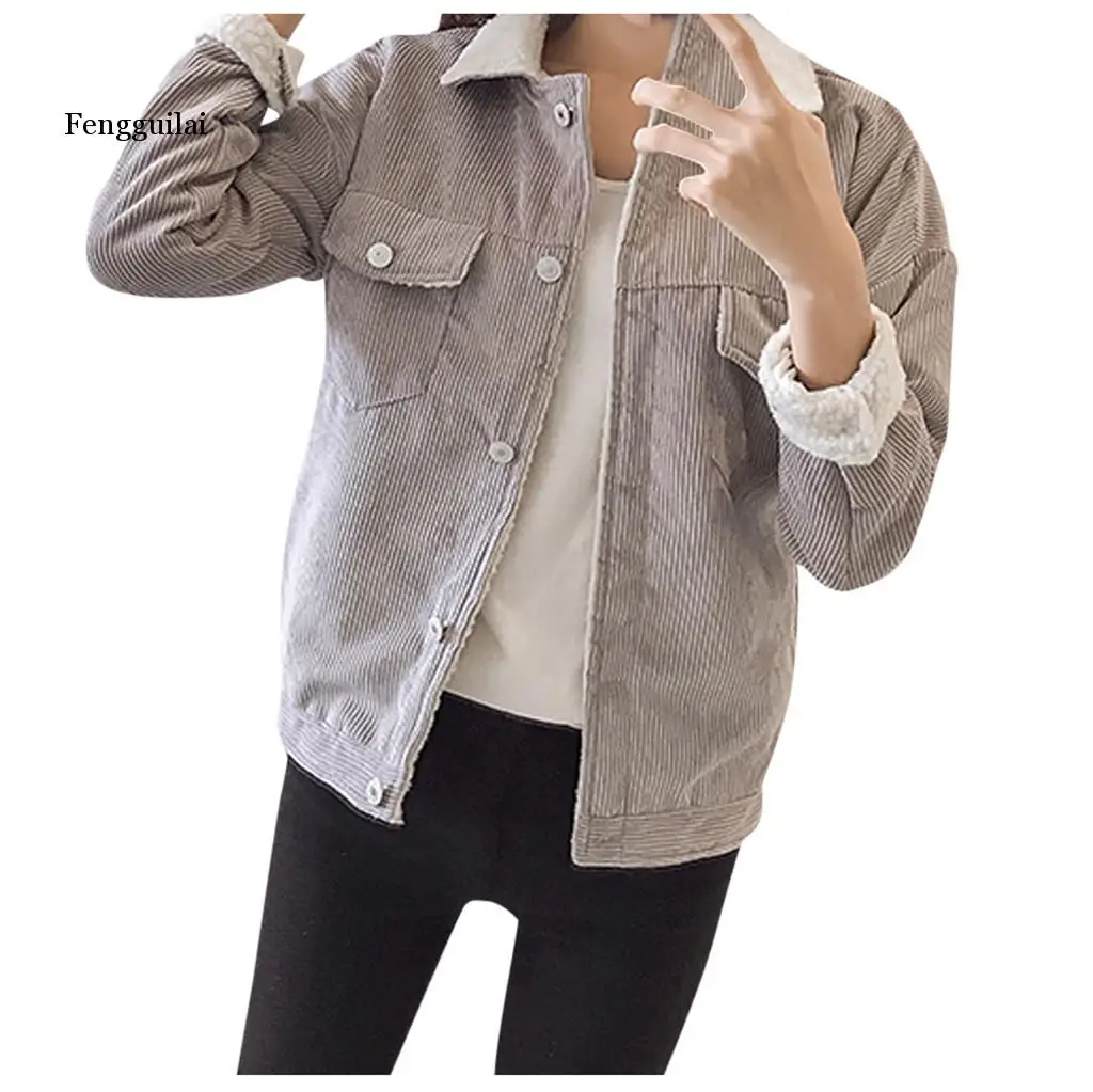 Джинсовая куртка осень зима Вельветовая Базовая из овечьей шерсти бомбер