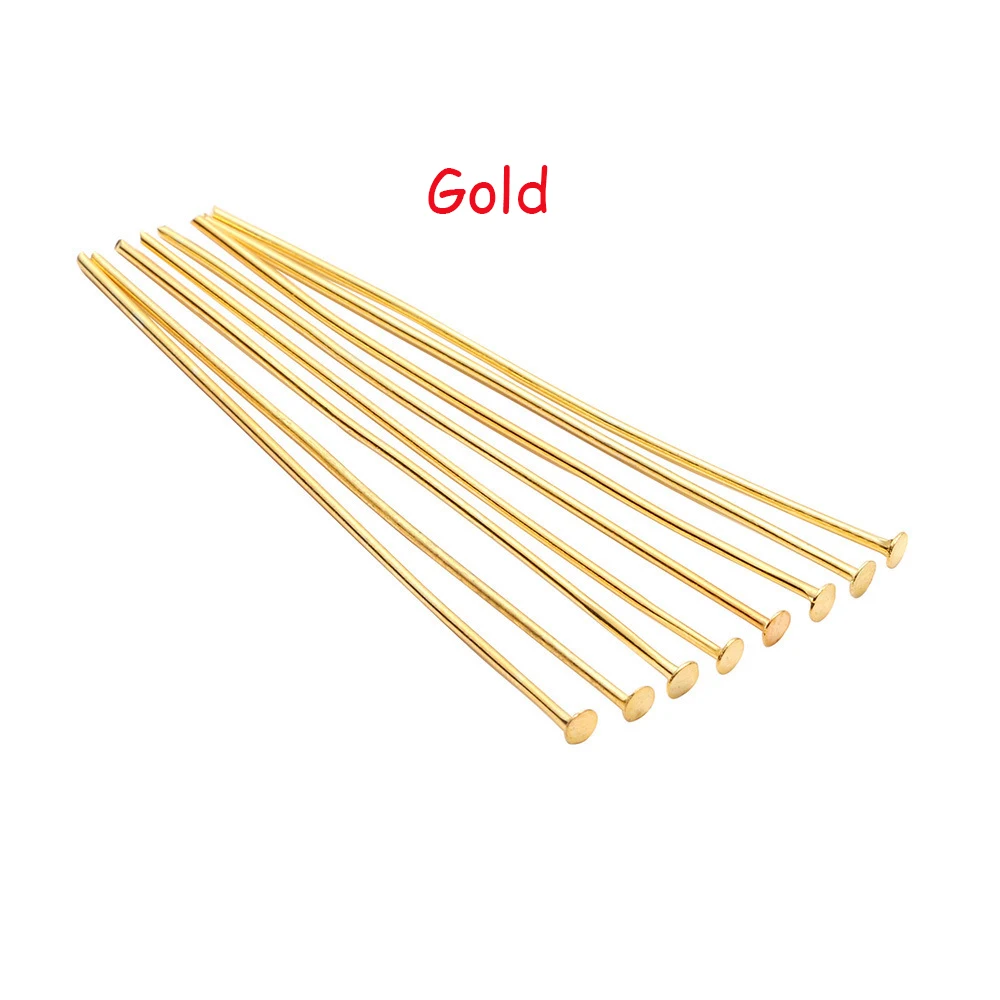 Gold 200 шт./партия 20 25 30 40 50 60 70 мм Плоские Шпильки для головы бусины Подвески шпильки для ювелирных изделий Изготовление DIY ювелирных изделий - Цвет: Gold