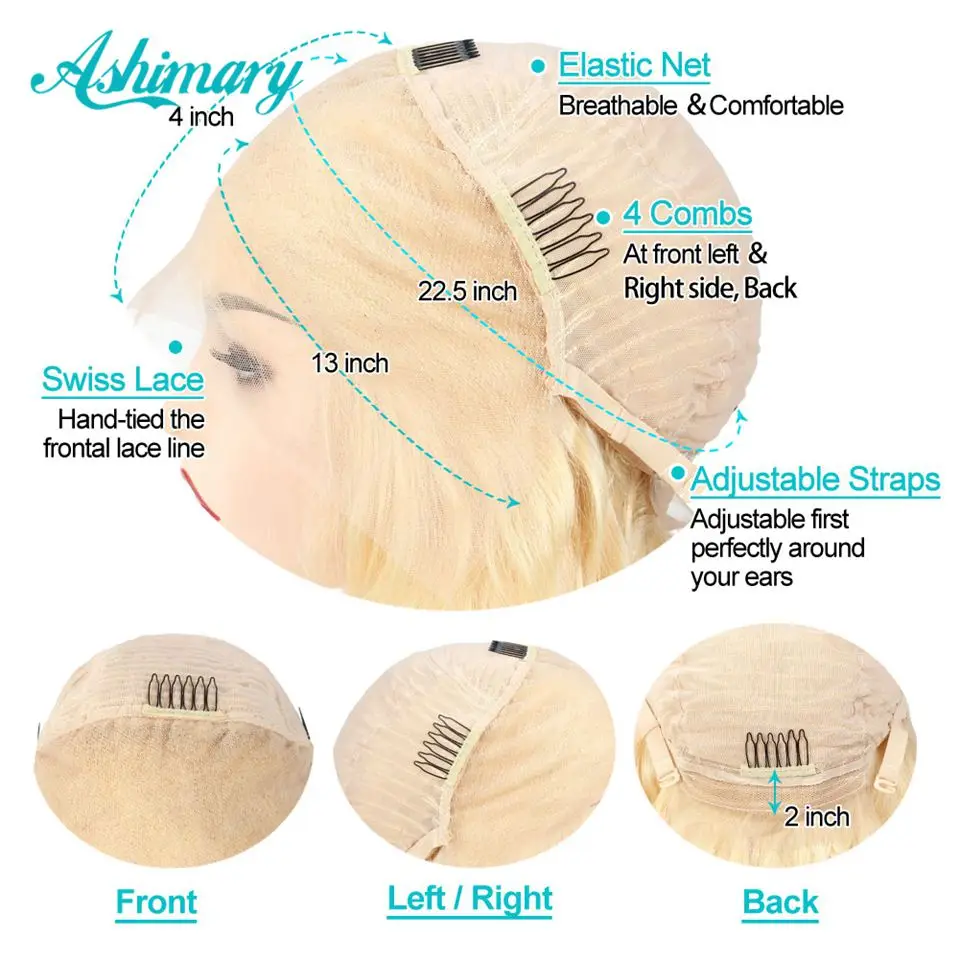 

613 13X4 Blonde Lace Front Wig Remy Brazilian Straight Lace Front Human Hair Wig for Black Women 150% Pre-plucked with Baby Hair