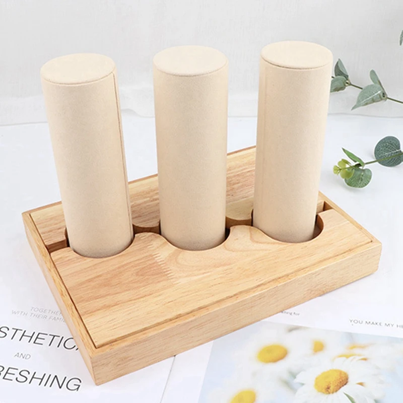 

2 Pcs 3 Tier Bracelet Watch Stand Holder Jewelry Showcase Display Storage Necklace Bangle Organizer White & Wooden