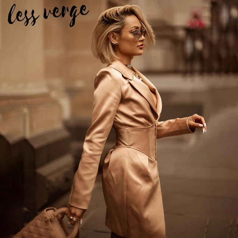 Lessverge, элегантное, с v-образным вырезом, цвета хаки, вечерние, для клуба, сексуальное платье, корсет, атлас, короткое платье, balzer, для женщин, осень, зима, для офиса, винтажное платье