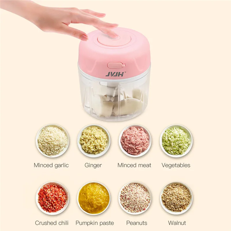 

Multi-function Electric Mini Food Garlic Vegetable Chopper Grinder Crusher Press for Nut Meat Fruit Rechargeable Onion Processor