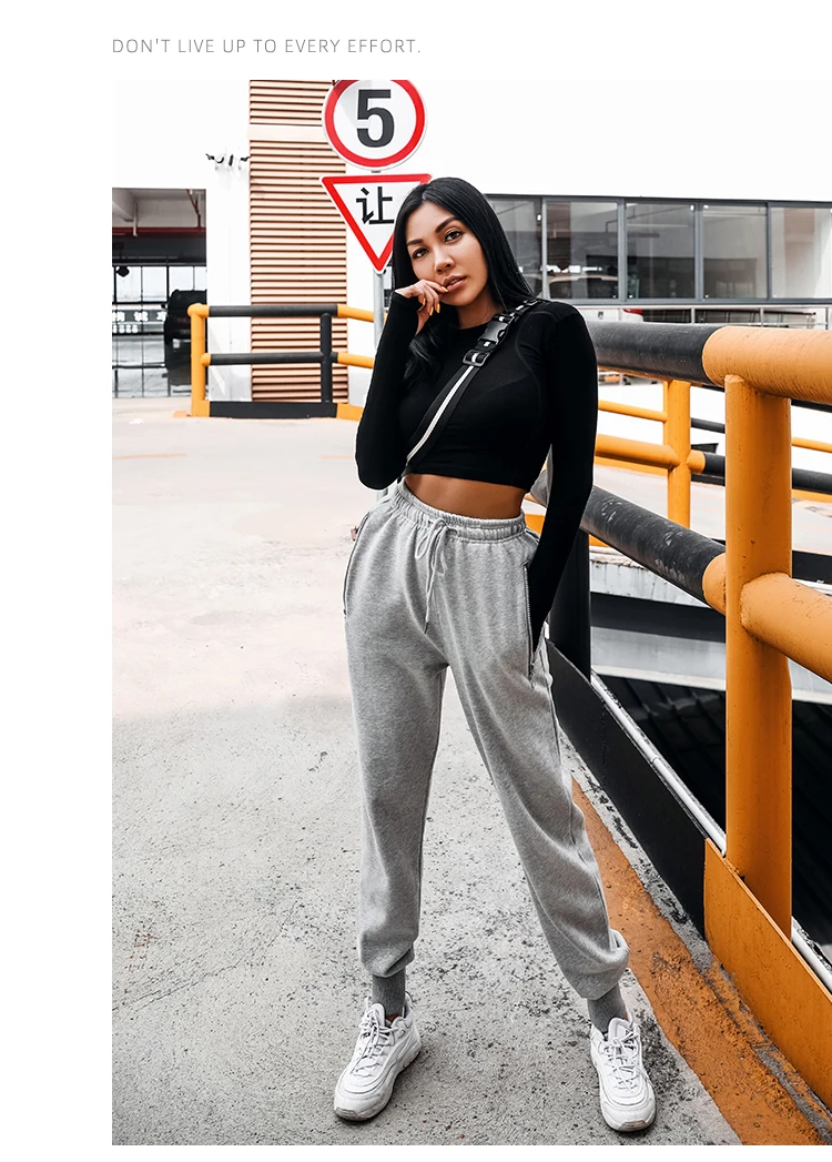 Zippered Pocket Sweatpants Joggers Soft Touch Loose Harem version Dance Exercise Fitness Pants Drawcord Running Trousers Women