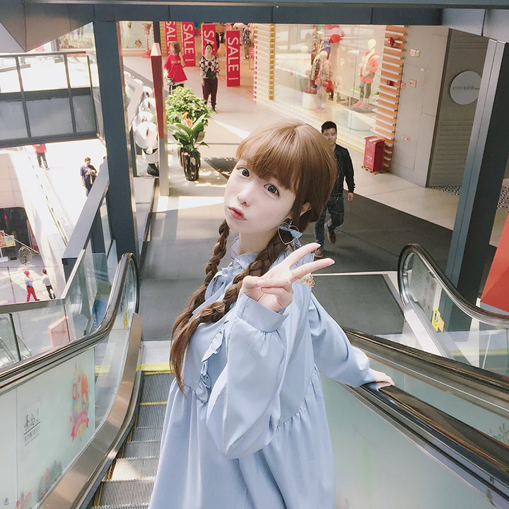 

Sweet lolita dress vintage peter pan collar bowknot high waist long sleeve lattice victorian dress kawaii girl loli cos