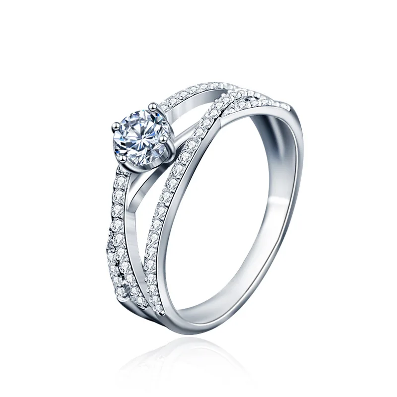 

925 Sterling Silver 0.5 Ct Moissanite Rings for Women Four Prong Cross Engagement Wedding Diamond Ring luxury Jewelry JF-16