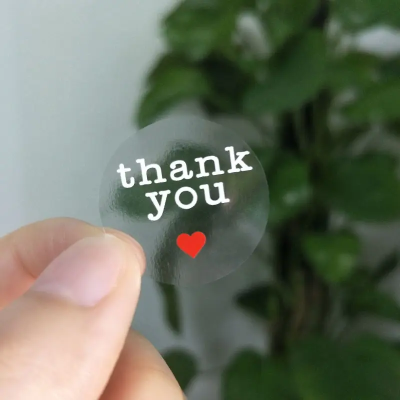 

Transparent Round Thank you Sticker 1 inch Clear Red Heart thank you Self Adhesive Label Stickers 100/500pcs