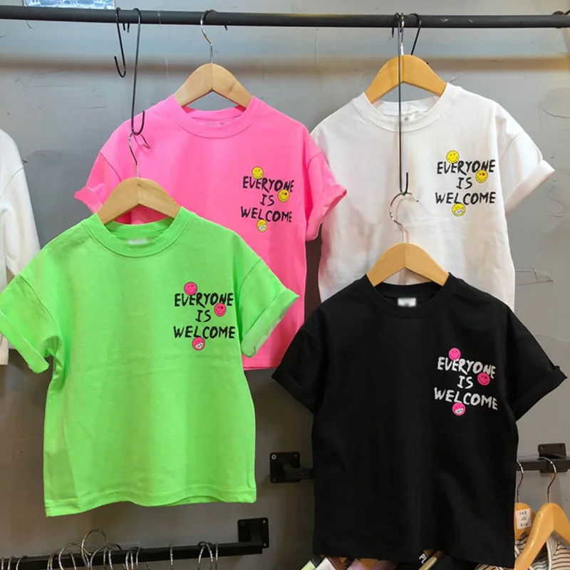 

2021 Летний Новый комплект одежды для мальчиков, Детская футболка с короткими рукавами футболка с рисунком «Улыбка», с принтом в виде букв из ...
