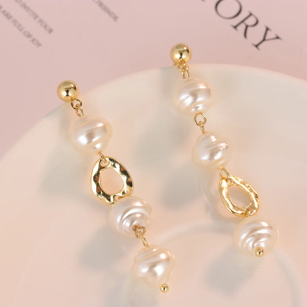 1 пара корейский дизайн женские серьги с барочным жемчугом металлические