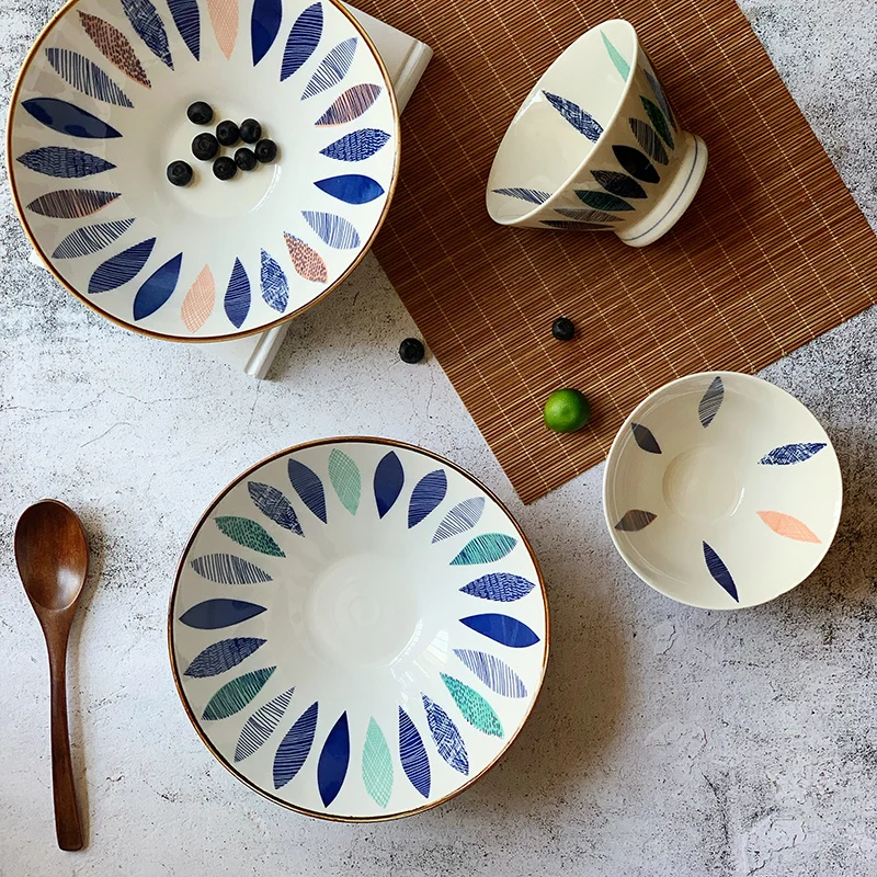 

FANCITY Large ceramic noodle bowl, hat, trumpet bowl, oily noodles, deep bowl, large ceramic bowl, large household soup bowl