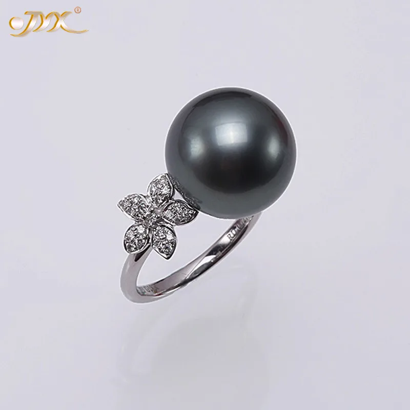 

JYX Редкие большие бусины 14,4 мм натуральное большое перламутровое кольцо Таити 18 карат из белого золота с бриллиантами высококачественные к...