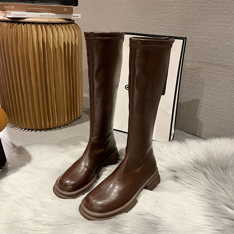 

Женские сапоги выше колена, с круглым носком, на молнии, зимняя обувь, выше колена, на высоком каблуке, в стиле «Лолита», на среднем каблуке, ...