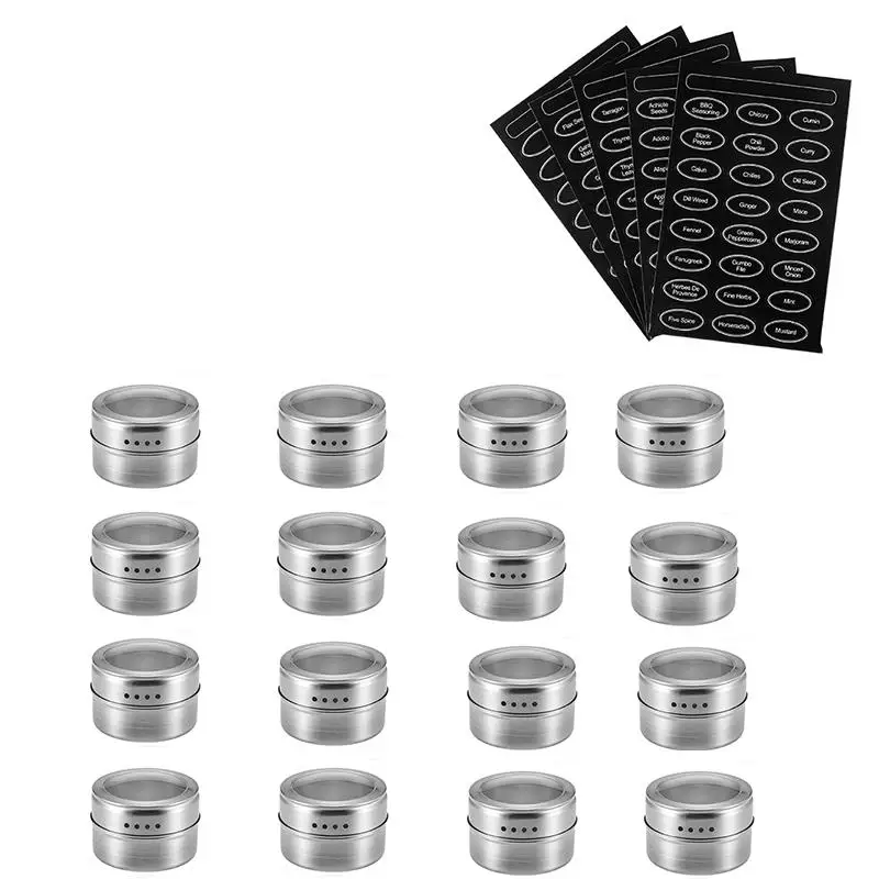 16 pcs Крышка для специй Магнитный оловянный горшок пряный соус для хранения контейнерные горшки кухонные специи держатель для перца приправа спреи инструменты для специй баночка - Цвет: 16 pcs