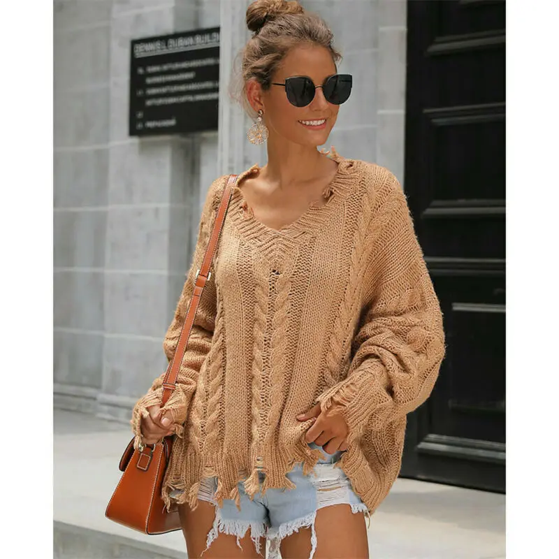 Women Fashion Casual V Neck Sweaters Autumn Ladies Long Sleeve Tops | Женская одежда