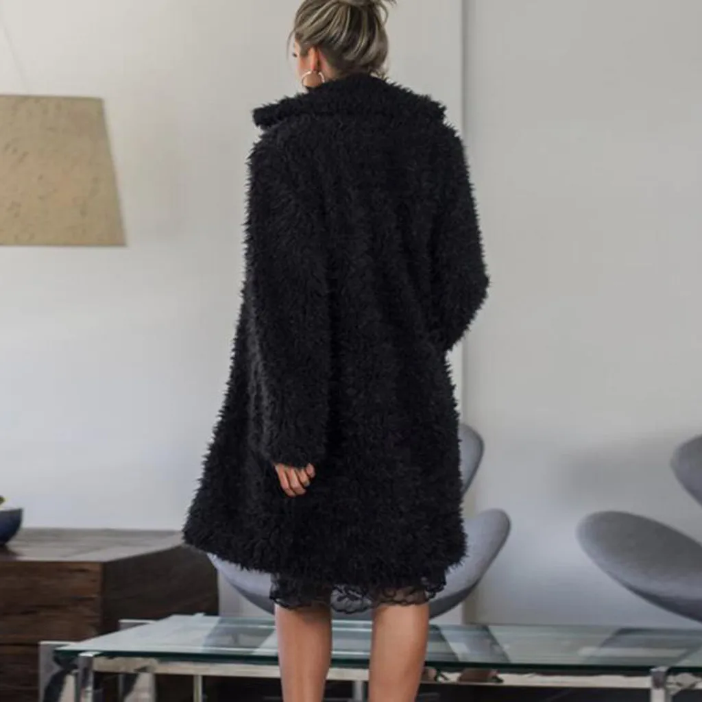 Faux Fur Coat Plus Size Women Autumn Winter Fluffy Plush Coat Solid Lapel Long Sleeve Cardigan Coat Warm Soft Outwear