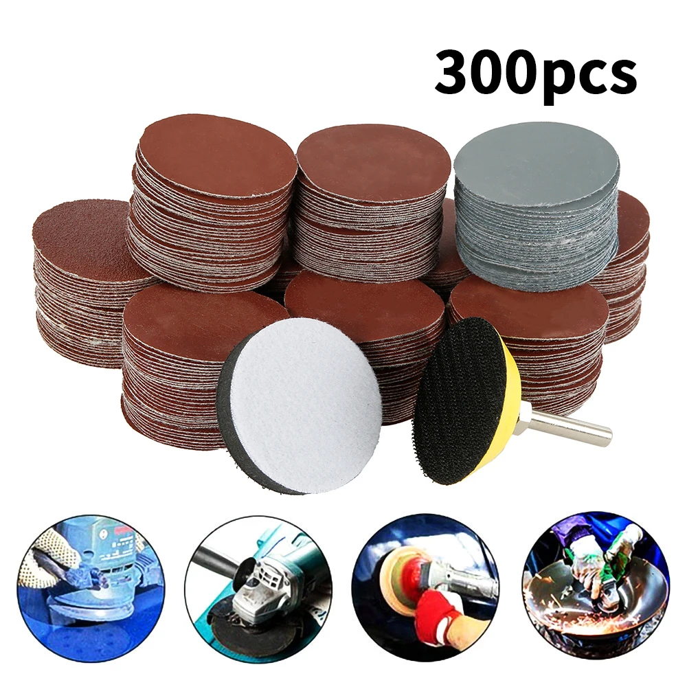 

300pcs 80/180/240/320/800/3000 Grits Sanding Disc Set 2inch 50mm+ Loop Sanding Pad with 3mm Shank For Polishing Cleaning Tools