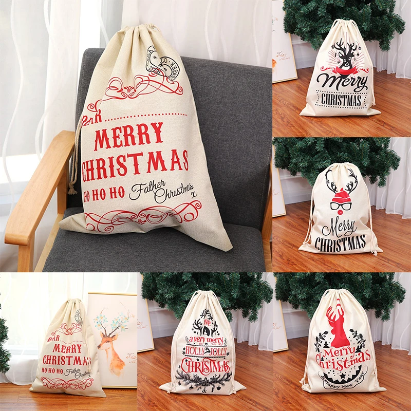 Новогодние и рождественские подарки сумка на шнурке Санта Клаус Складная