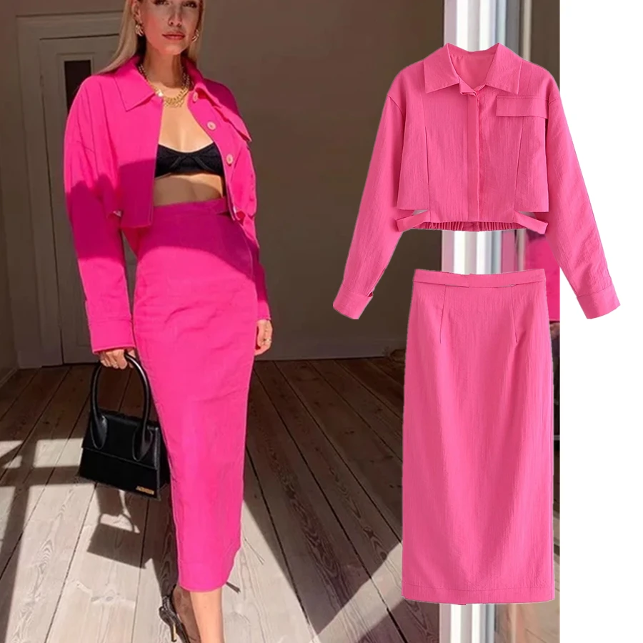 

Dave&Di Ins Fashion Blogger Vintage High Street Fashion Sexy Hollow Out Short Jacket Women Tops Midi Skirt Women Faldas Sets