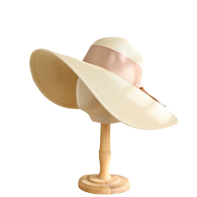 

MAXSITI U Summer Wide Brim Visor Hat seaside holiday Beach Hat Women Hand Woven Fashionable Straw Hat Bowknot Sun Hat