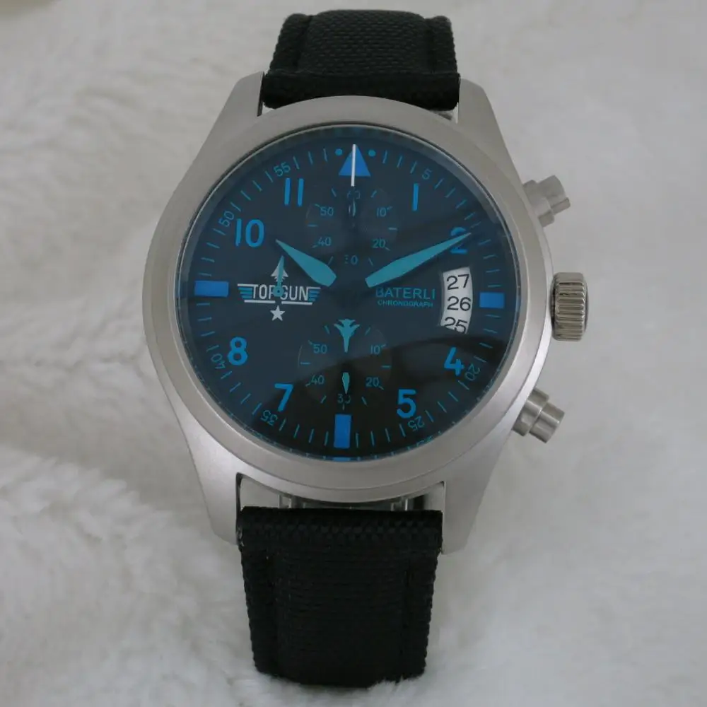Рекомендованный синий циферблат Пилот часы хронограф кварцевый механизм