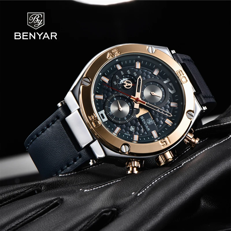 Benyar 2021 New Top Luxury Brand Men Quartz Watch High Quality Multifunctional Waterproof Calendar Clock Watch Relogio Masculino